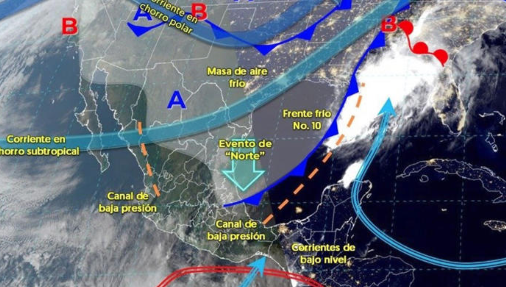 Frente frío número 10 traerá a México lluvias intensas